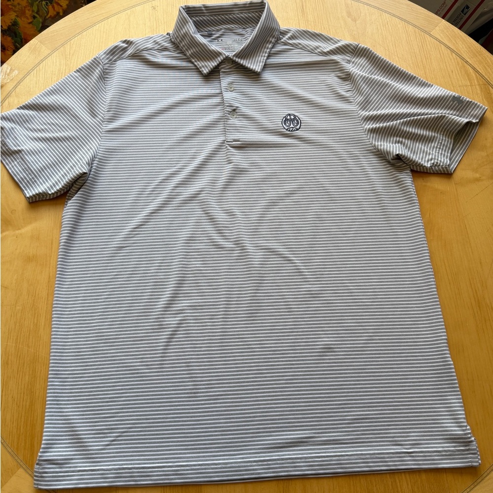 Under Armour HeatGear Gray Striped Golf Polo Shirt Mens Large
